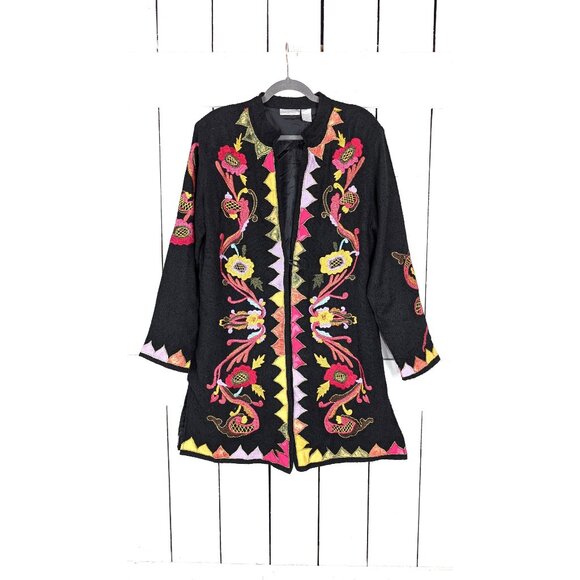 Soft Surroundings black colorful embroidered floral cardigan jacket - Picture 1 of 9